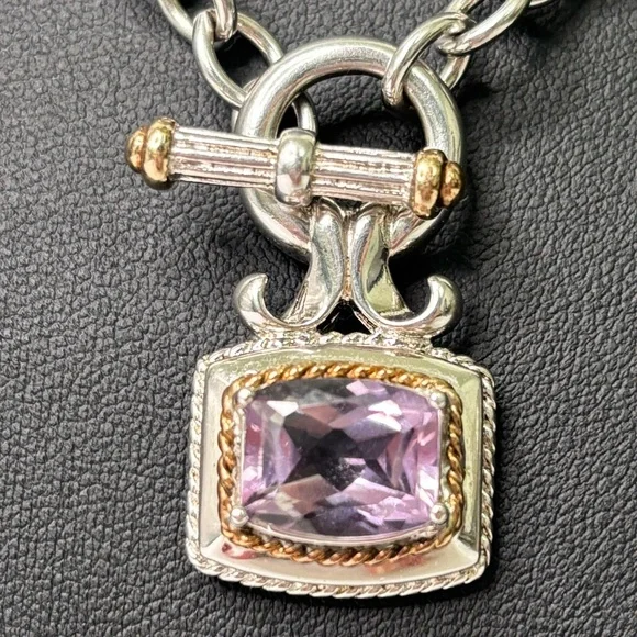 Chunky Amethyst Silver Necklace | Sterling Silver & Gold-Filled Accents - Picture 5 of 8